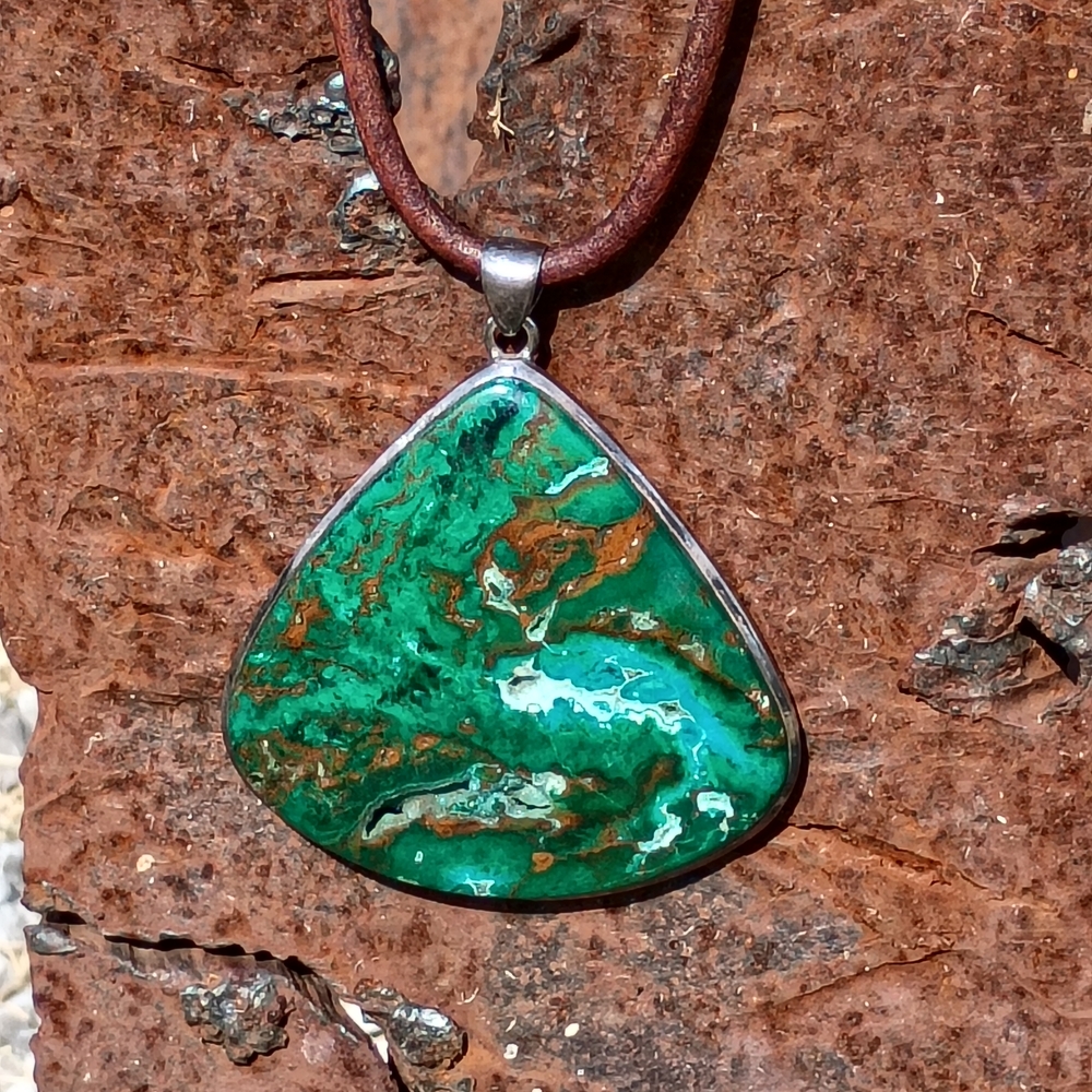 Druzy Chrysocolla Pendant With Leather Necklace